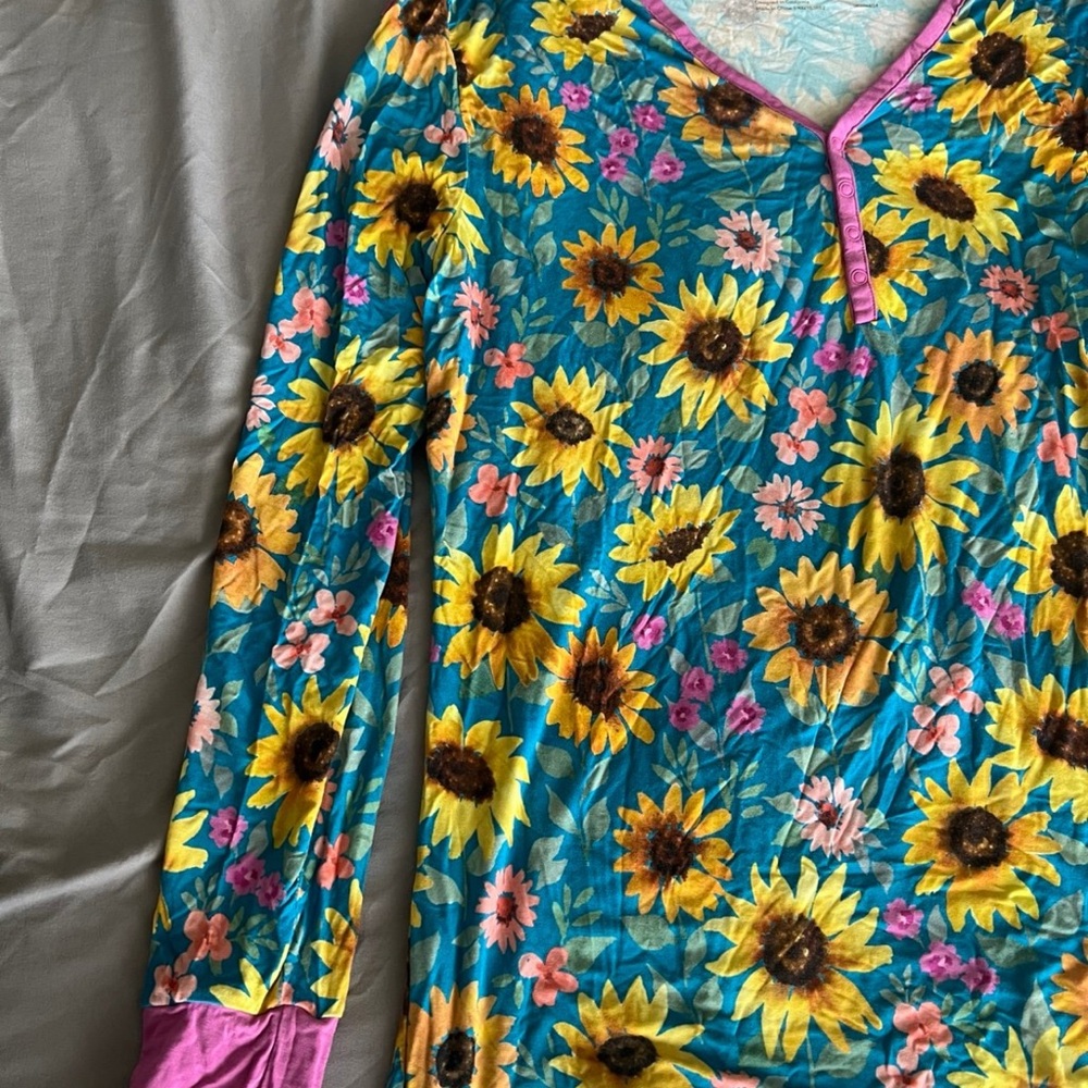 Little Sleepies Blue and Pink Sunflower Kids Pajamas - Picture 2 of 4